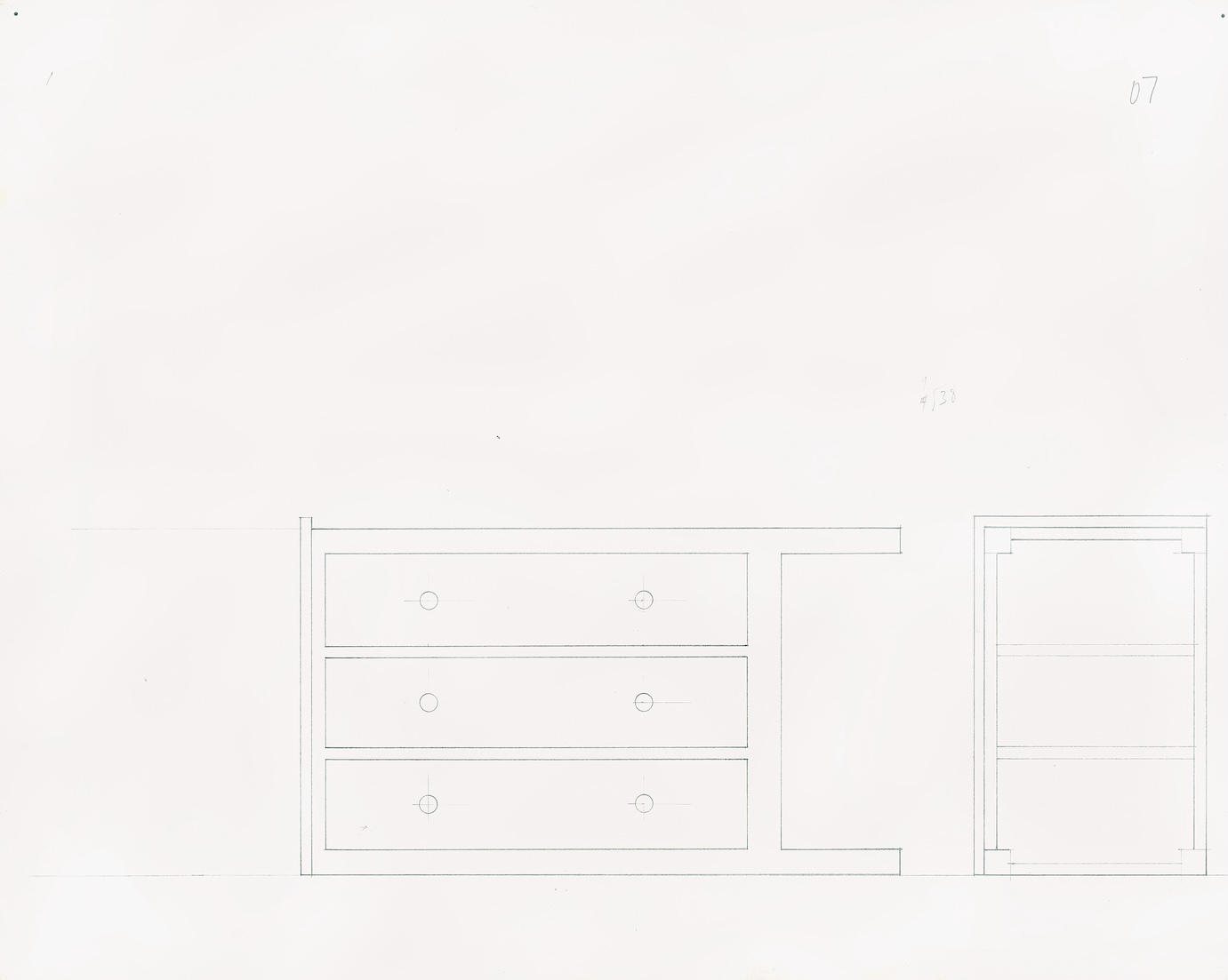 Simple sketch of an abstract chest of drawers on paper